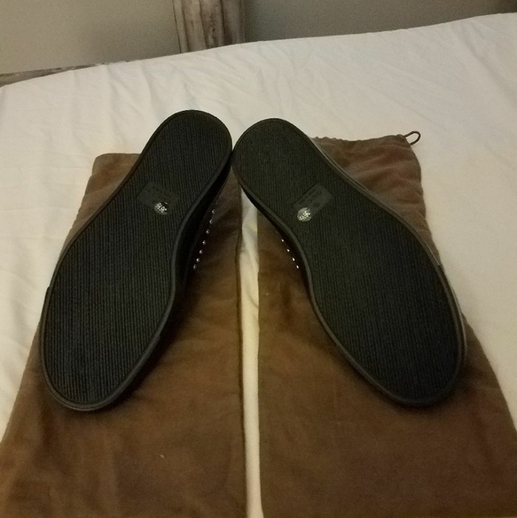 Gucci Black and Gold Studded Loafers - Picture 2 of 5